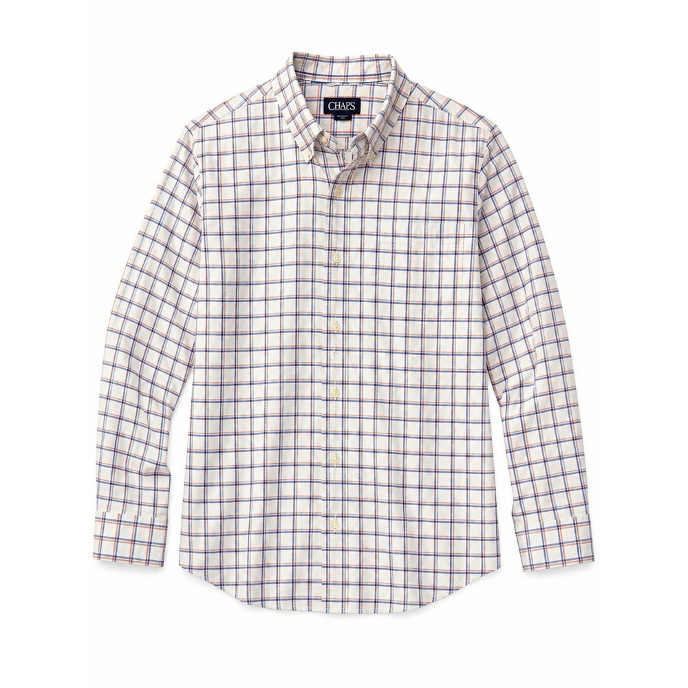 Chaps Plaid Button Down Shirt Men M Blue Orange Cotton Classic Fit Preppy Gators